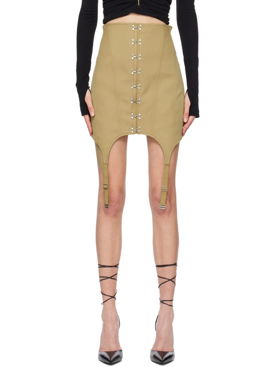 Khaki Corset Garter Miniskirt - 1
