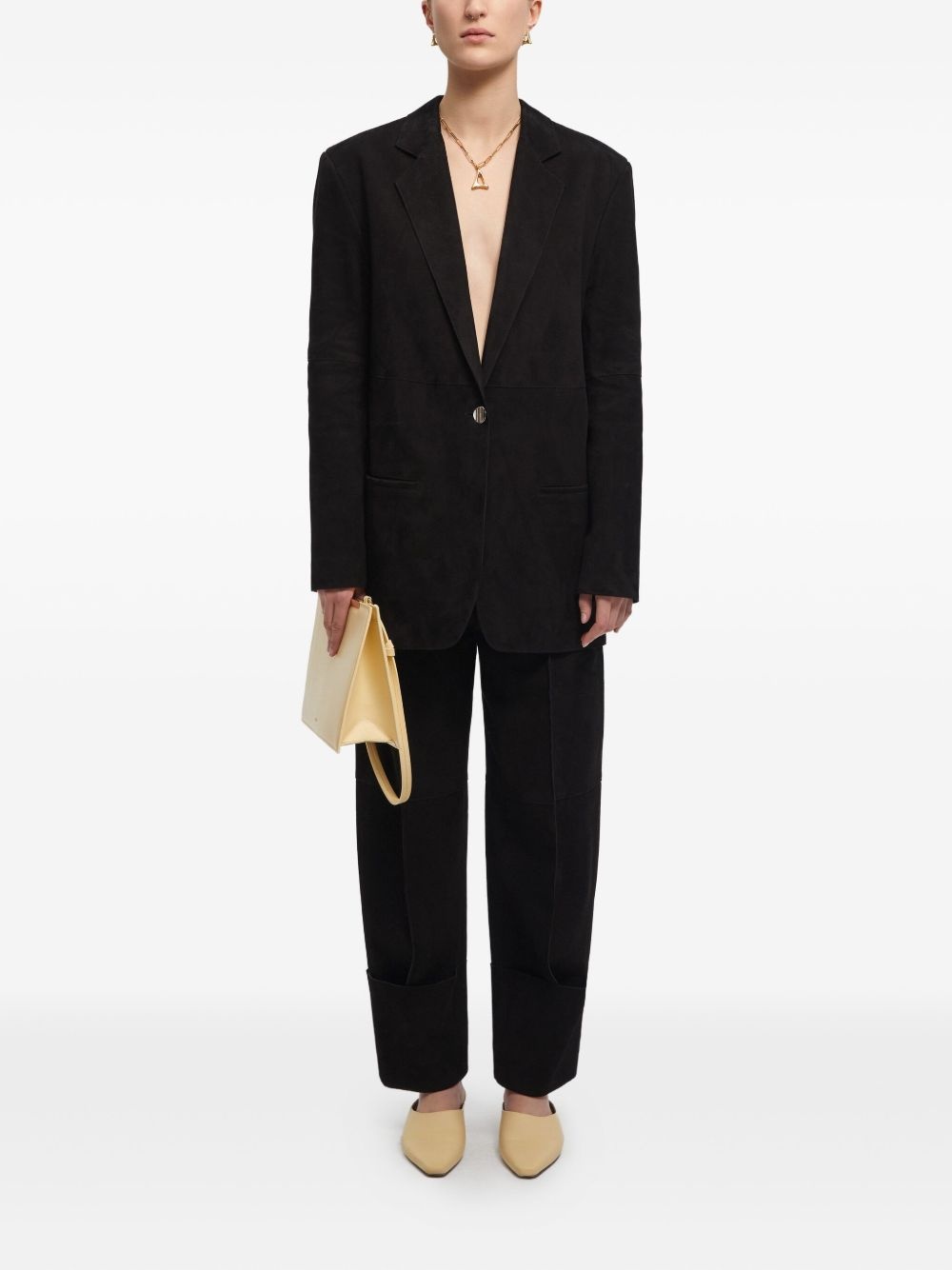 suede single-breasted blazer - 2