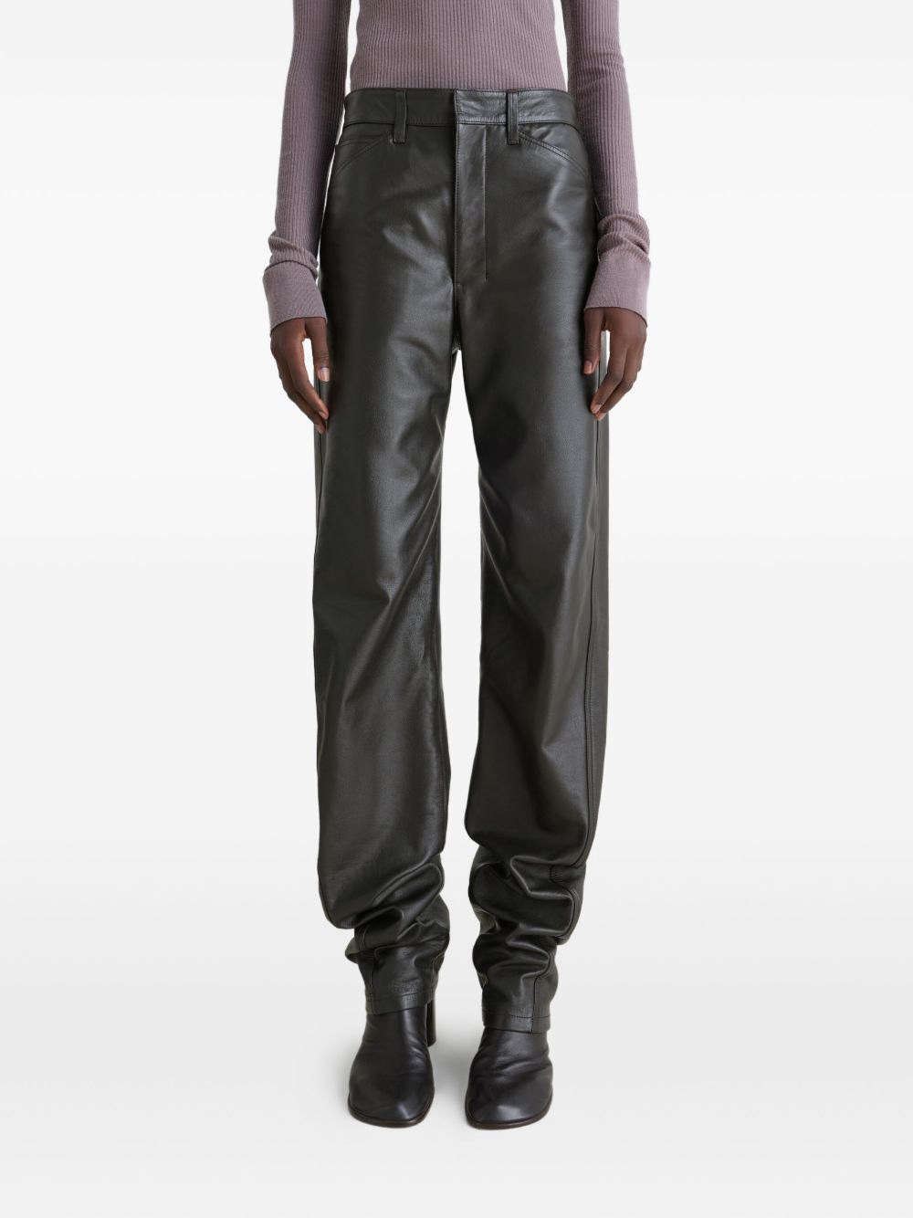 Twisted five-pocket leather trousers - 3