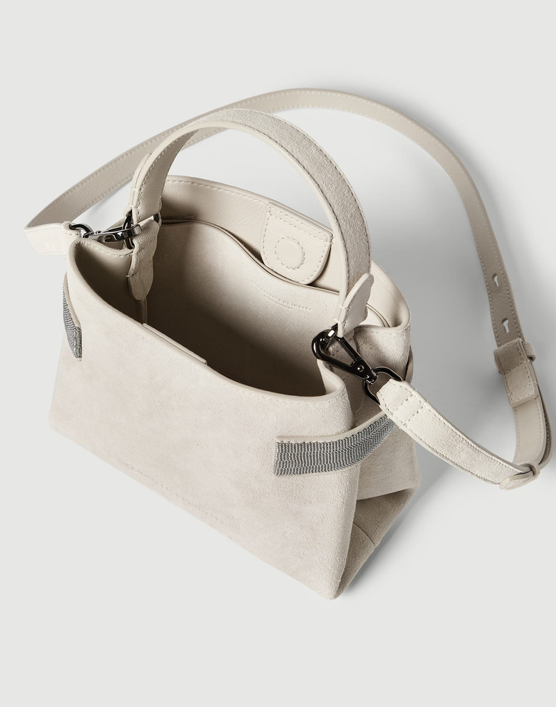 Essence small top-handle bag in suede with precious bands 5