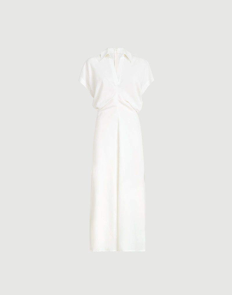 Viscose and linen fluid twill dress with monili 1
