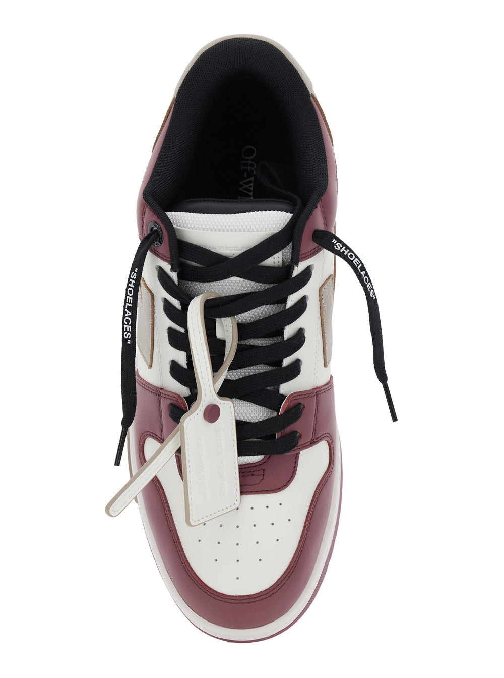 Off-White Men 'Out Of Office' Bordeaux Low Top Sneakers With Arrow Motif And Zip-Tie Tag In Leather  - 4