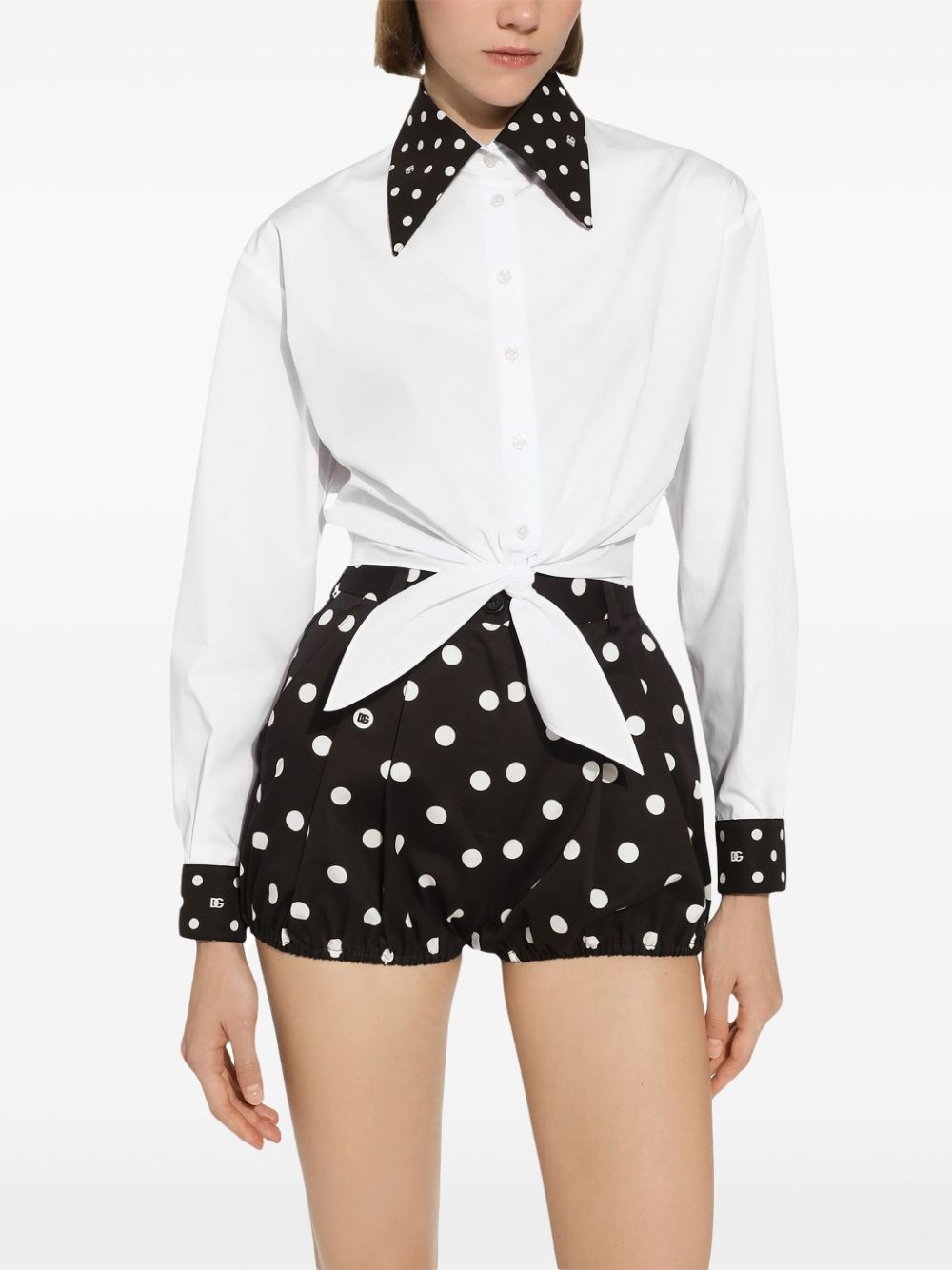 polka-dot print cropped shirt - 4