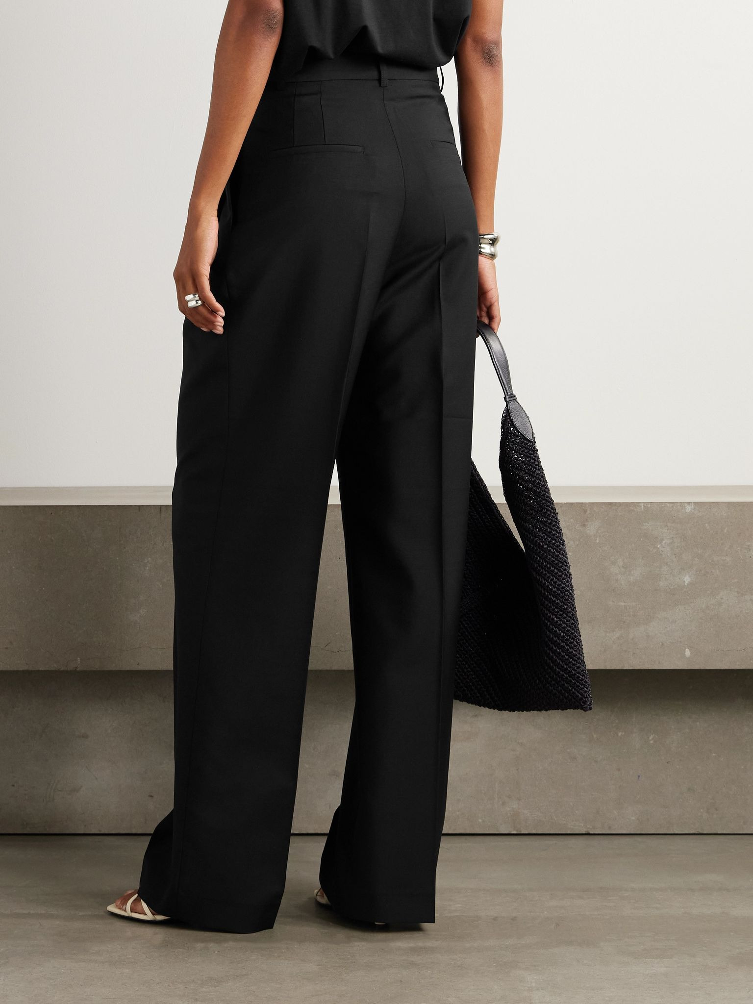 Pleated grain de poudre wool and mohair-blend wide-leg pants Black - 3