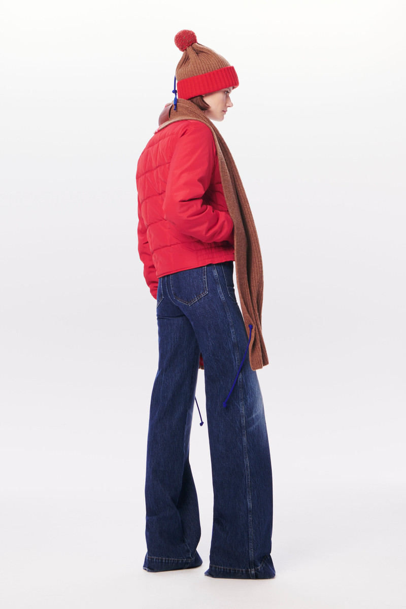 Pom Pom Hat in Camel & Bright Red 3