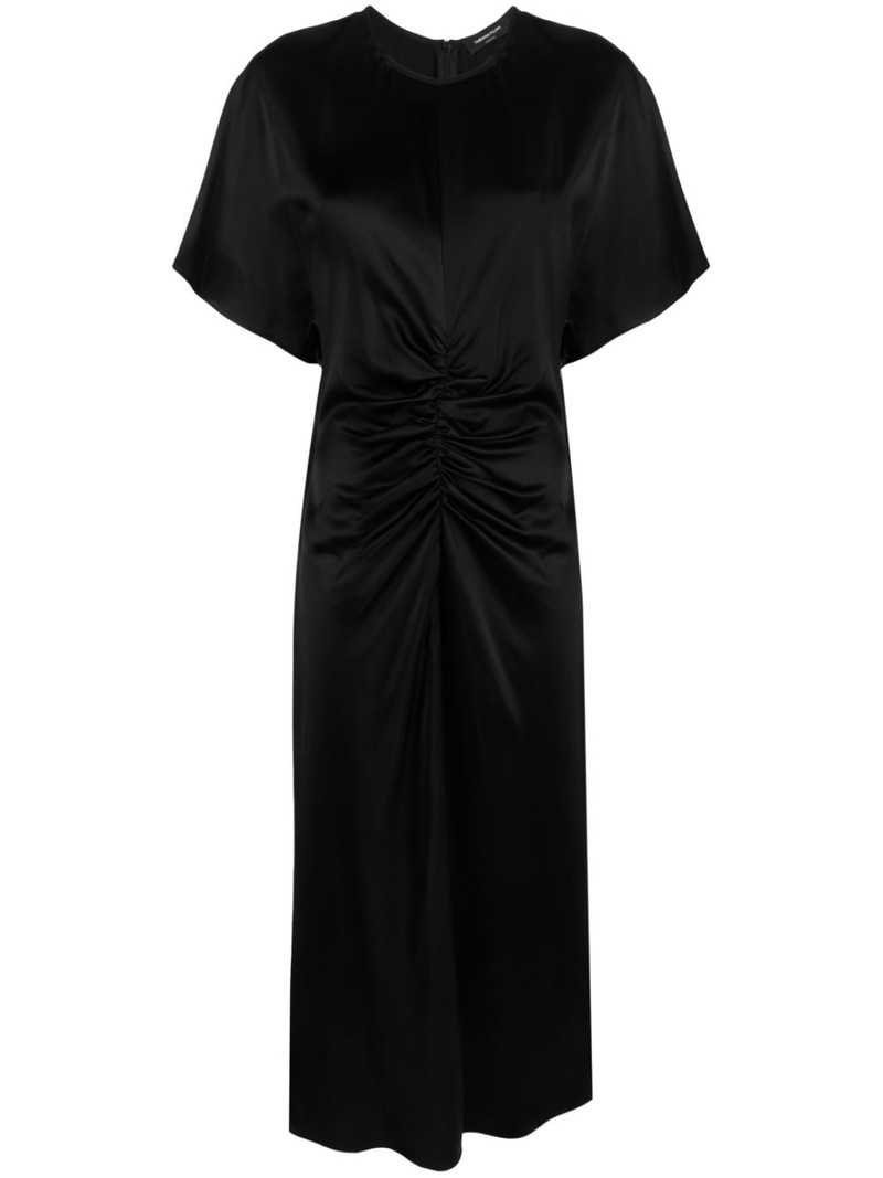 ruched satin midi dress 1