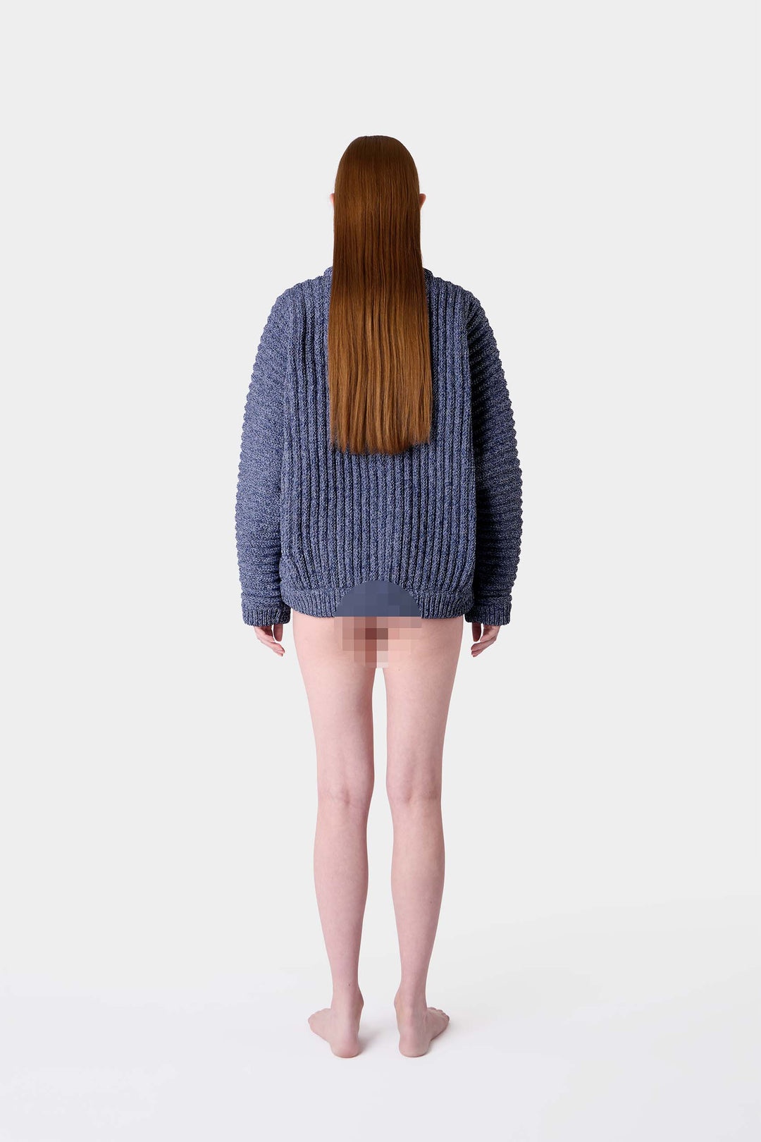 ROUND NECK SWEATER / blue & white melange - 8