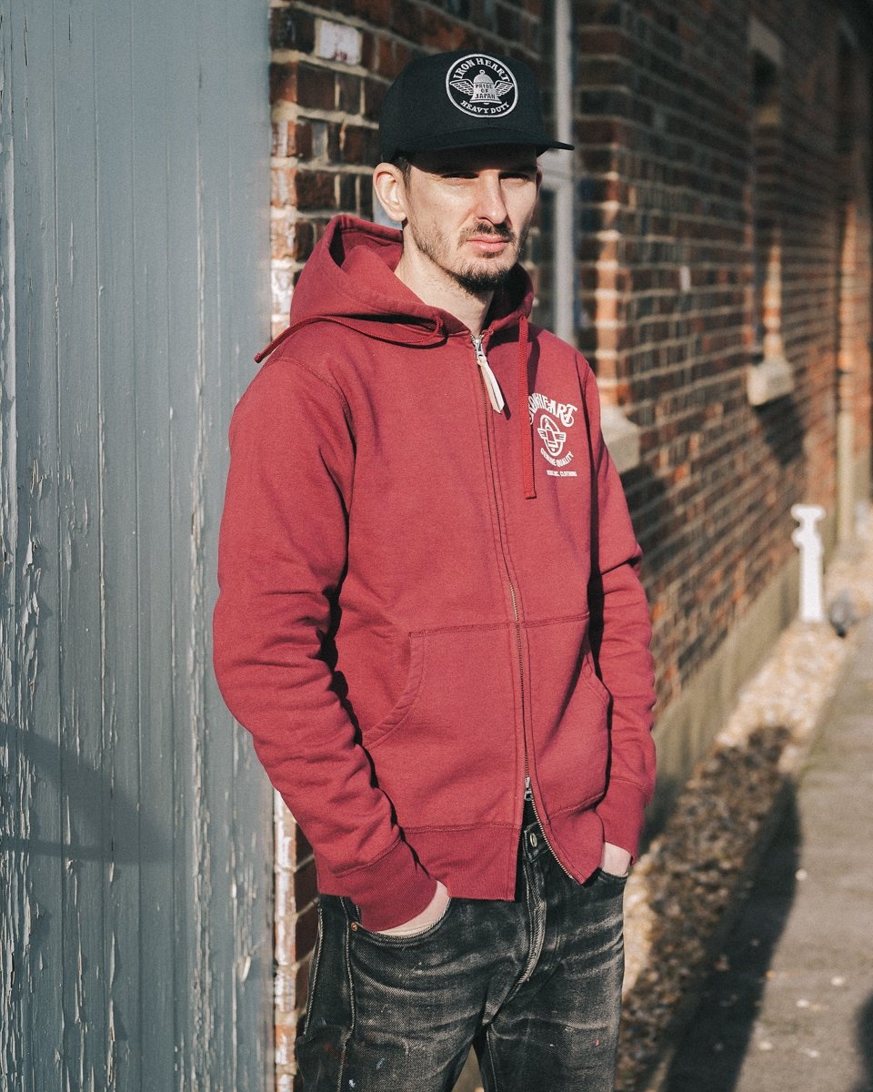IHSW-58-BUR Printed 14oz Ultra Heavyweight Loopwheel Cotton Zippered Hoodie - Burgundy - 5
