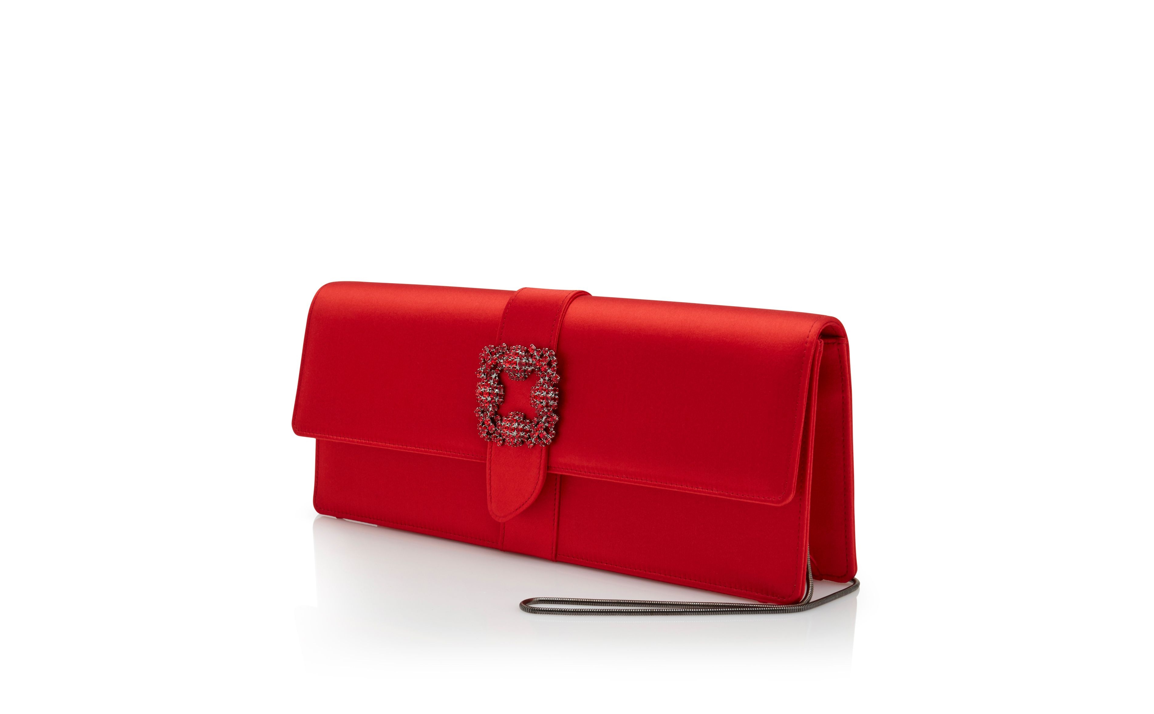 Red Satin Jewel Buckle Clutch - 3