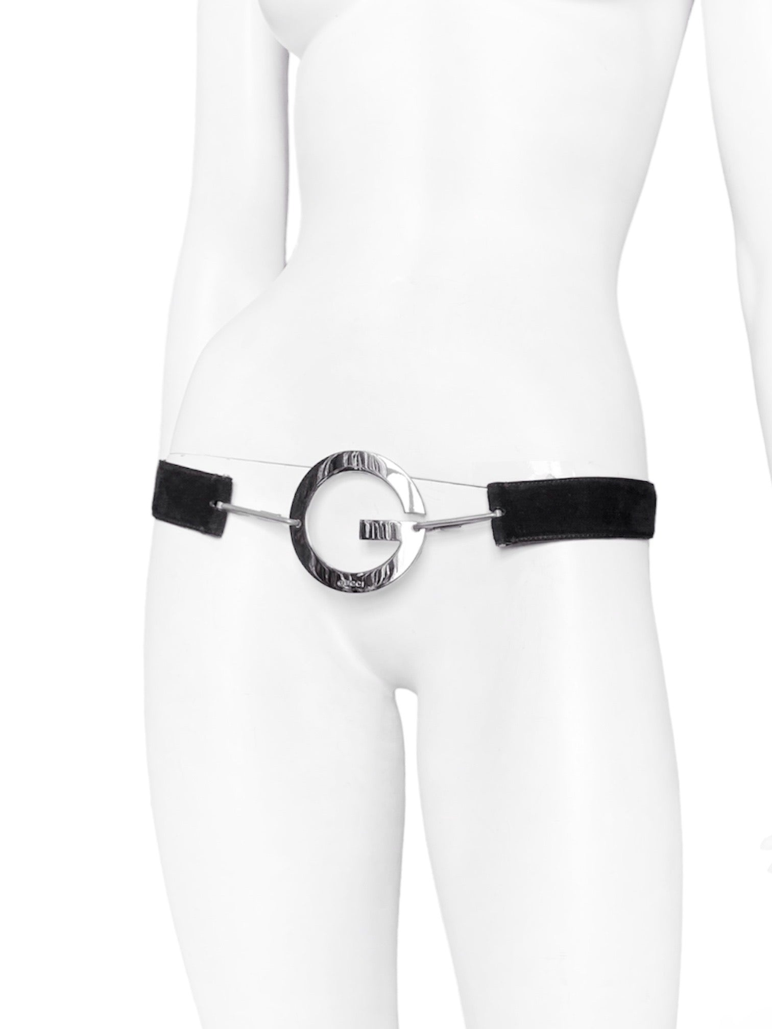 Gucci Spring 1996 Tom Ford “G” Emblem Black Suede Belt 34 - 3