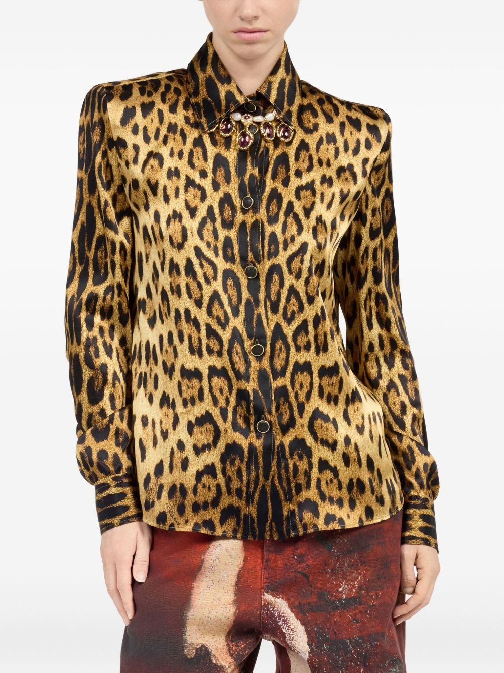 jaguar-print button-up shirt - 3