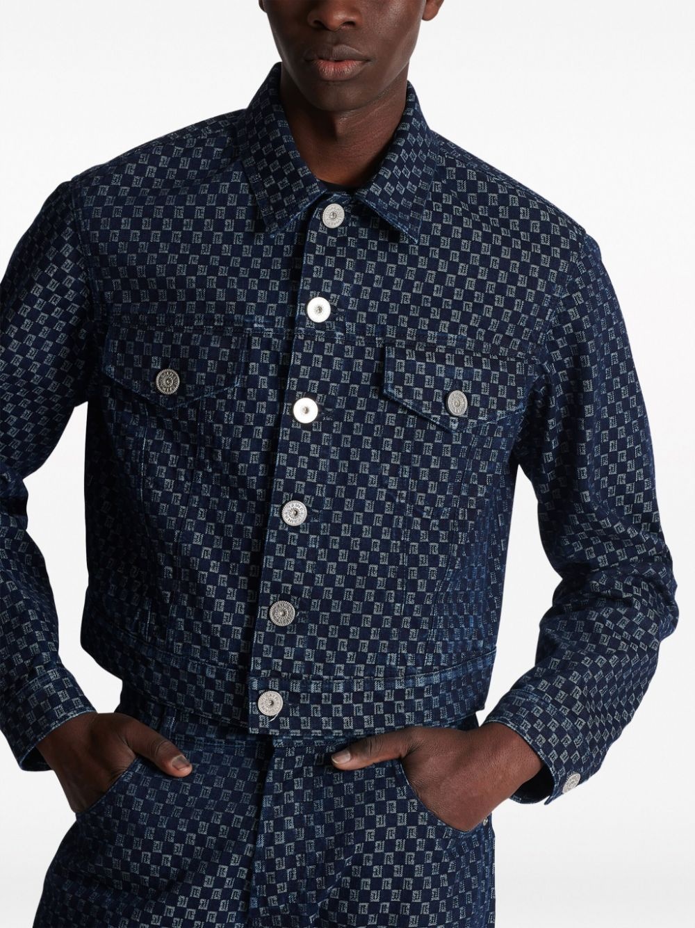 monogram-jacquard denim jacket - 6