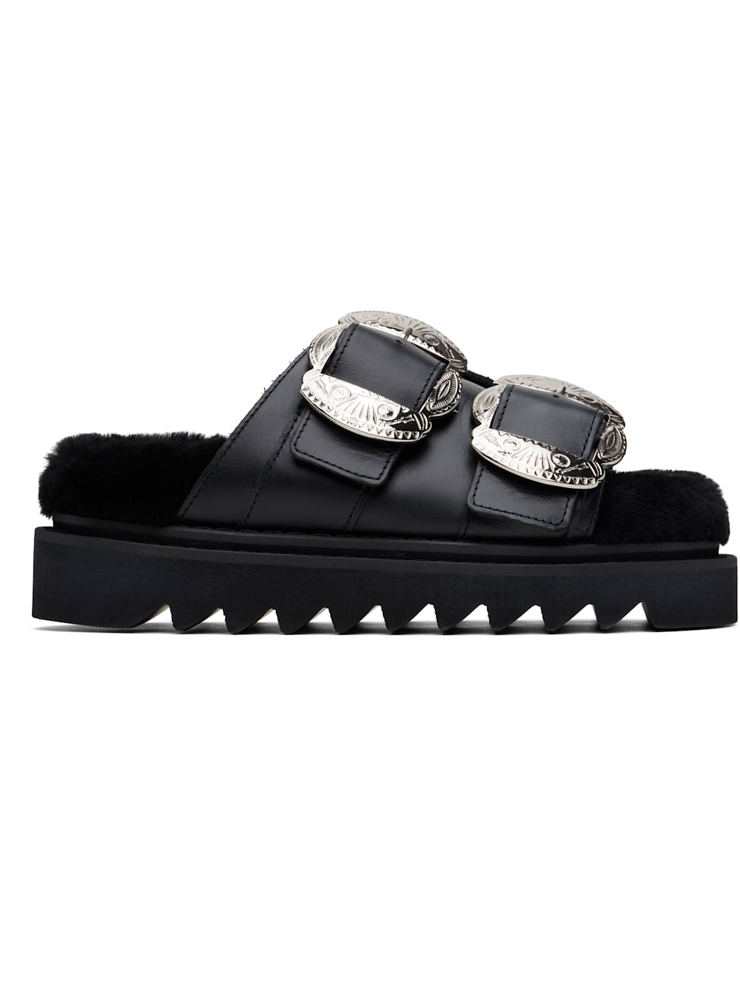 Black Teddy Double Strap Buckled Sandals - 1