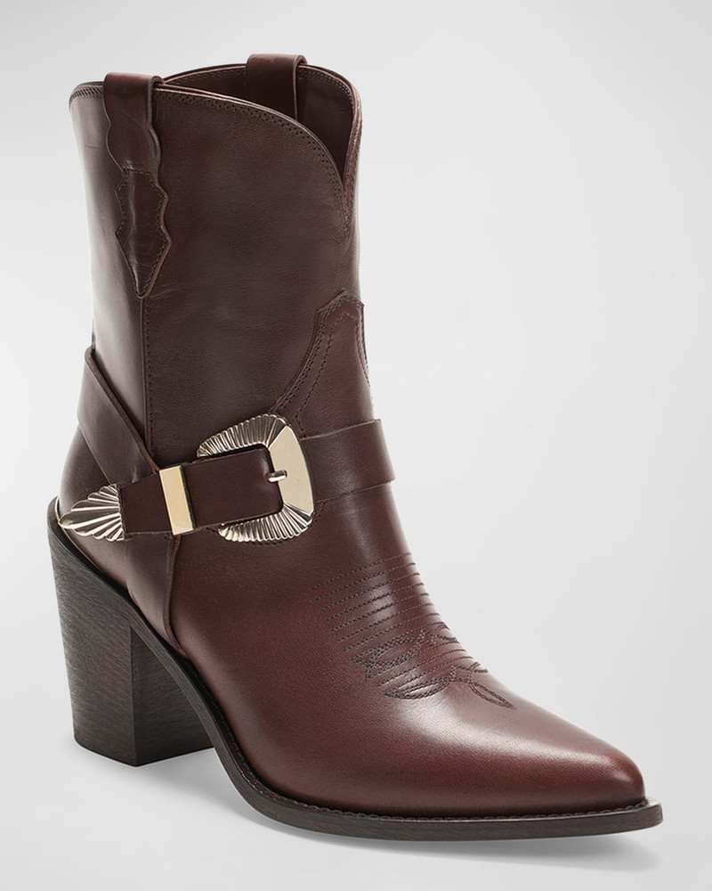 PARTLOW Charlotte Leather Buckle Western Booties outlook