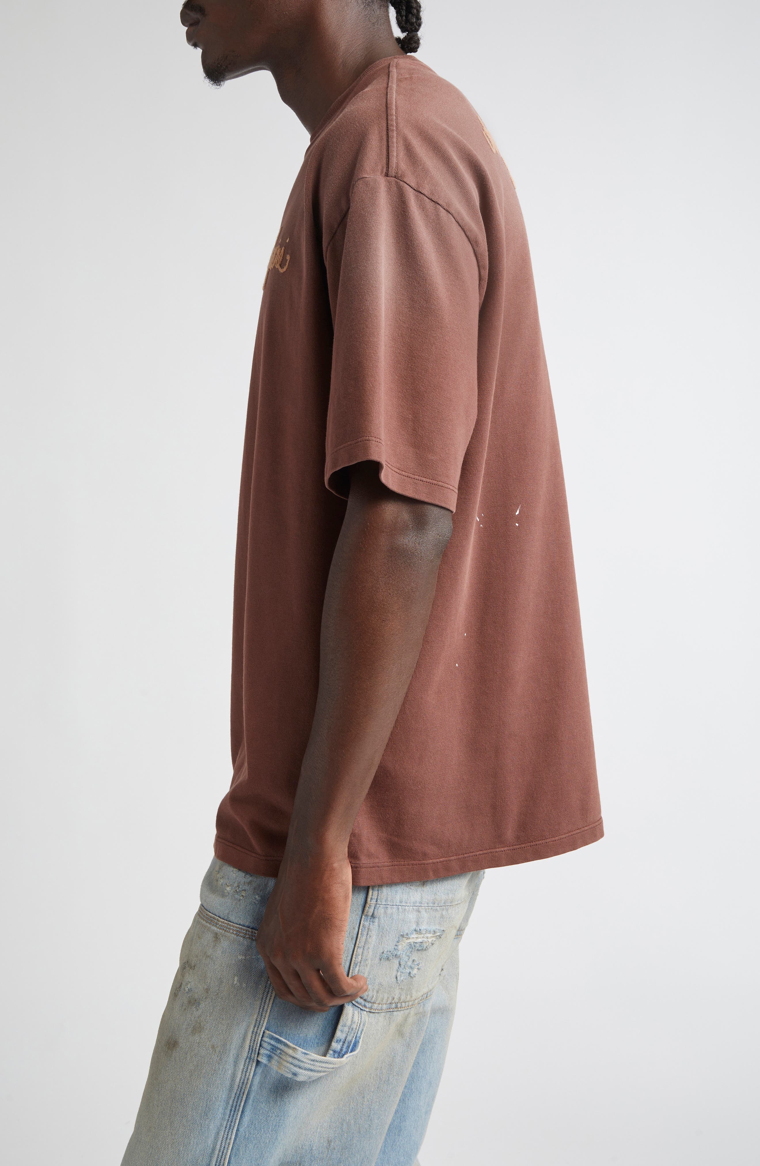 AMIRI Design Studio Embroidered Paint Splatter Oversize T-Shirt in Walnut Brown at Nordstrom - 3