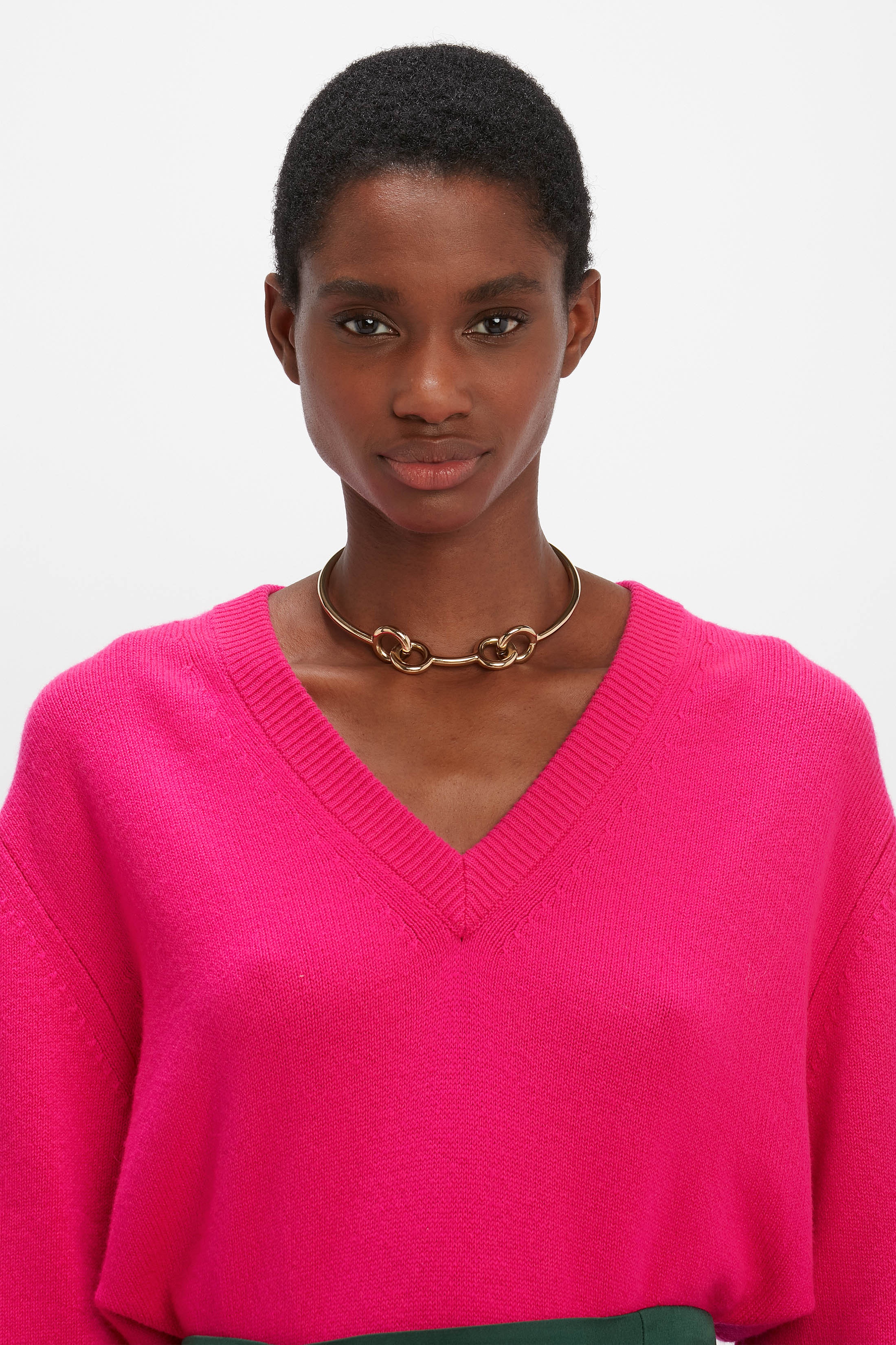 Oversized V Neck Jumper in Hot Pink - 6