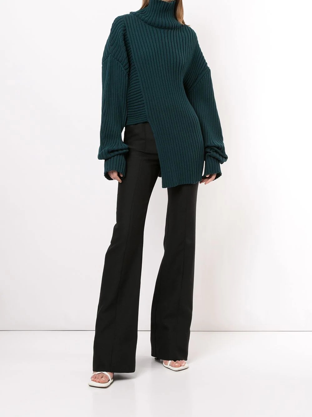 asymmetric ribbed high neck jumper - 2