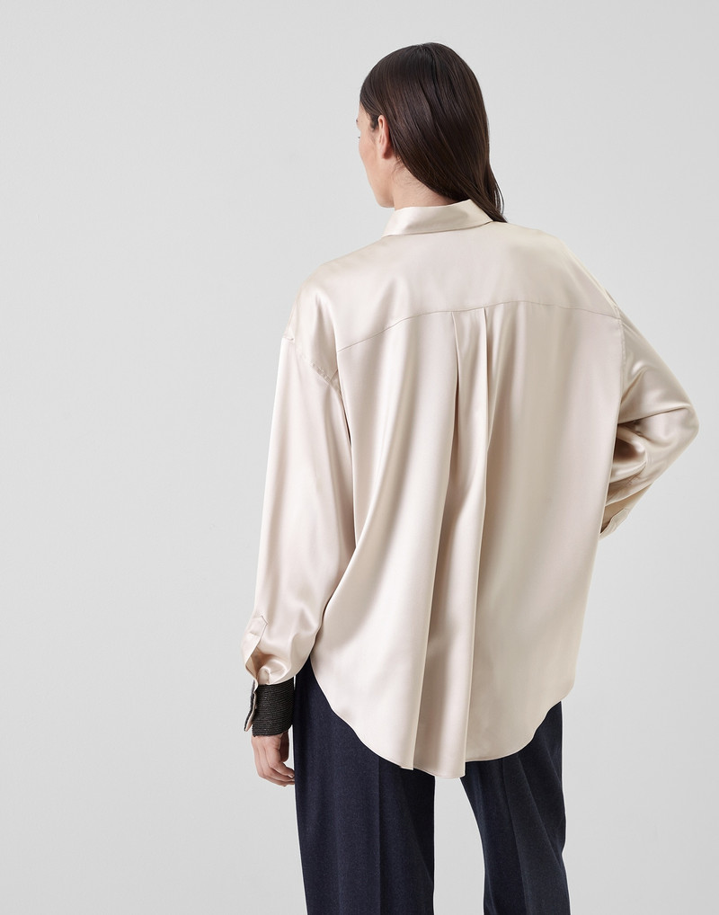 Stretch silk satin shirt with precious contrast cuffs 2