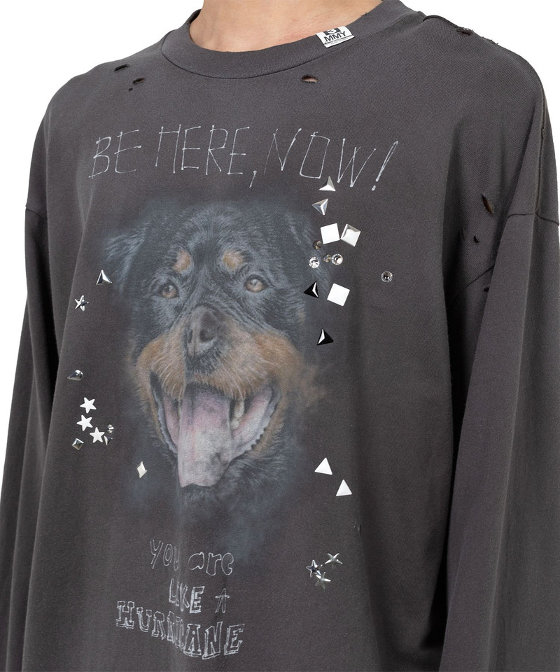 Dog Printed Embellished Distressed Long Sleeve T-shirt 14