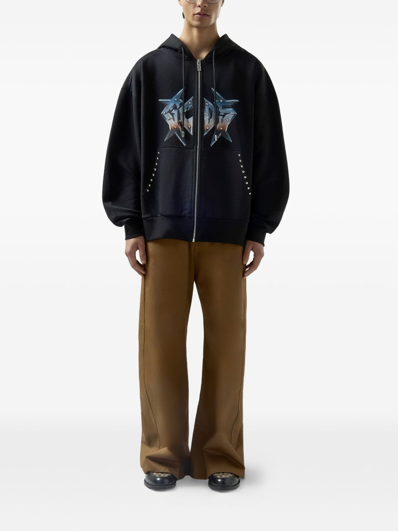 GCDS graphic-print zip-up cotton hoodie outlook