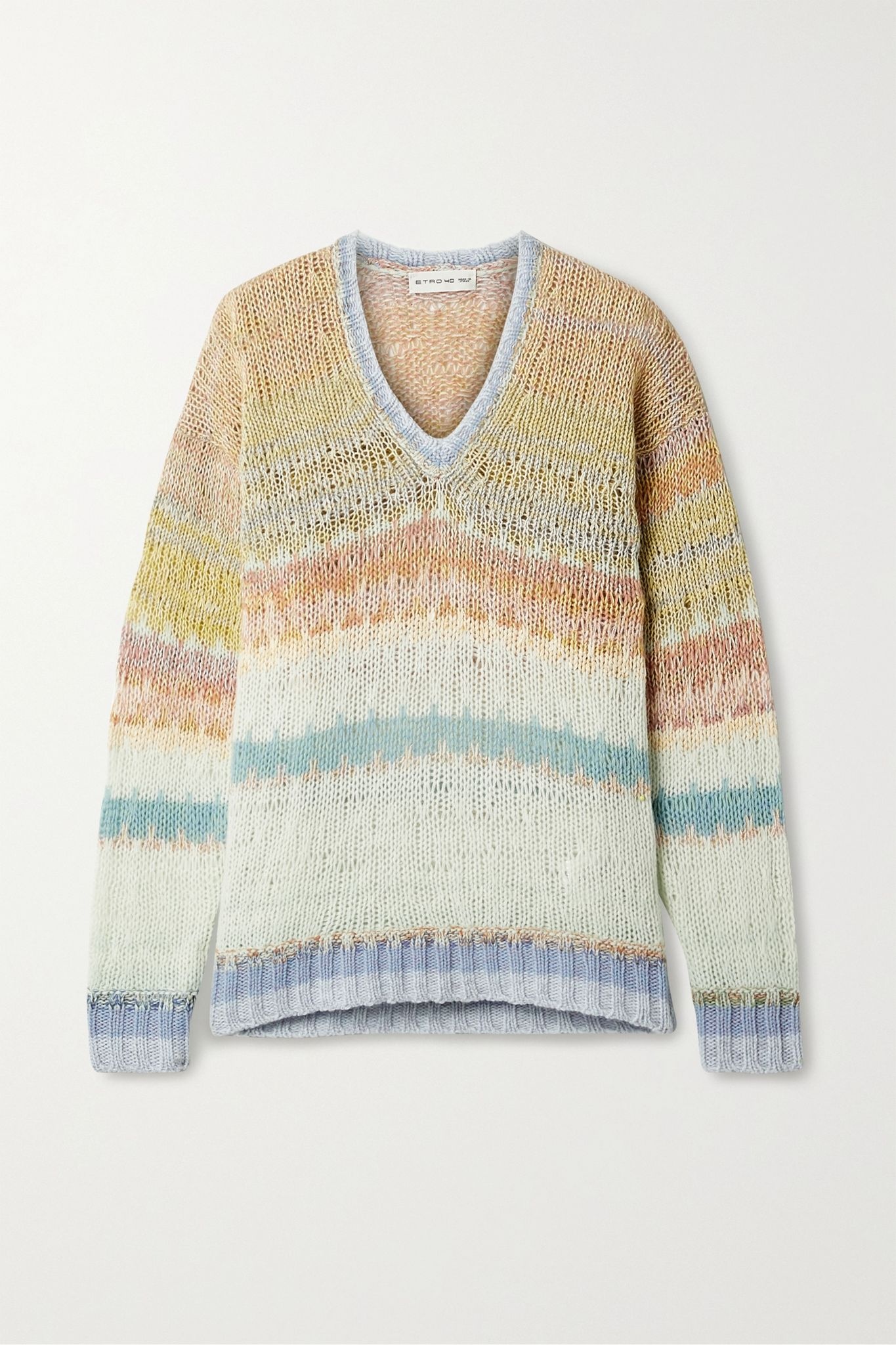 Striped open-knit wool-blend sweater - 1