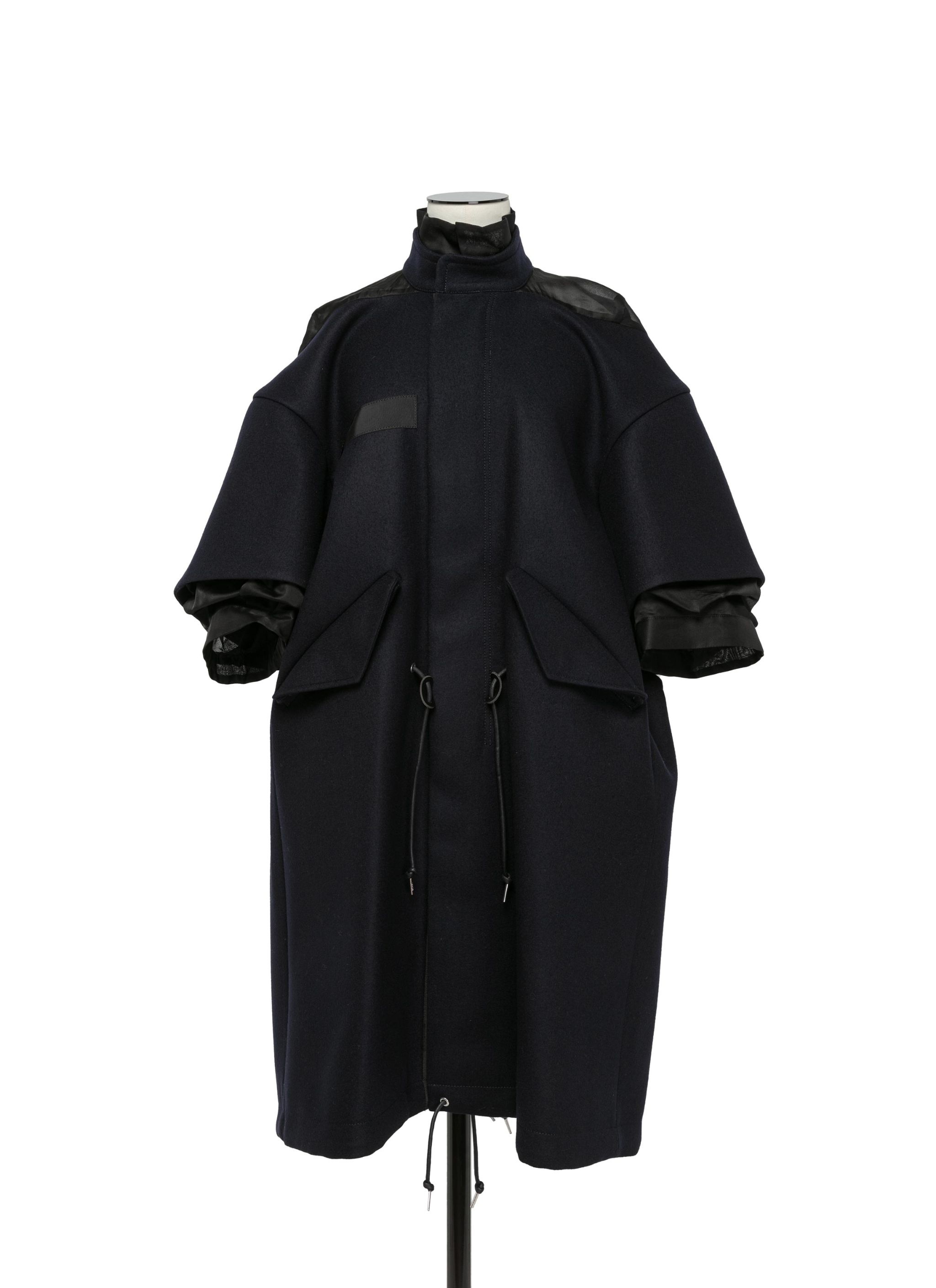 Wool Melton x Silk Organdy Coat Dress - 1