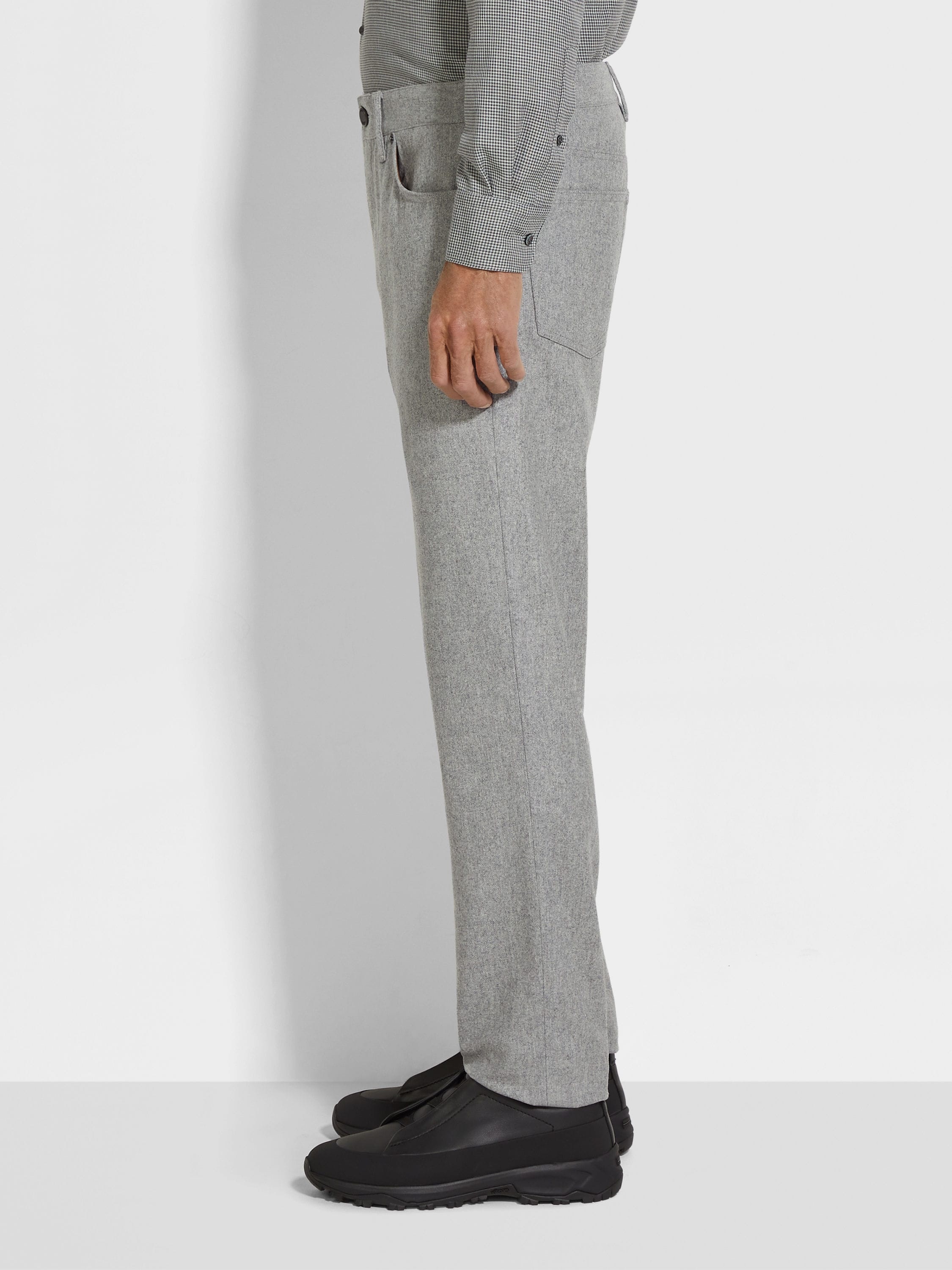 GREY MÉLANGE WOOL AND CASHMERE ROCCIA PANTS - 3