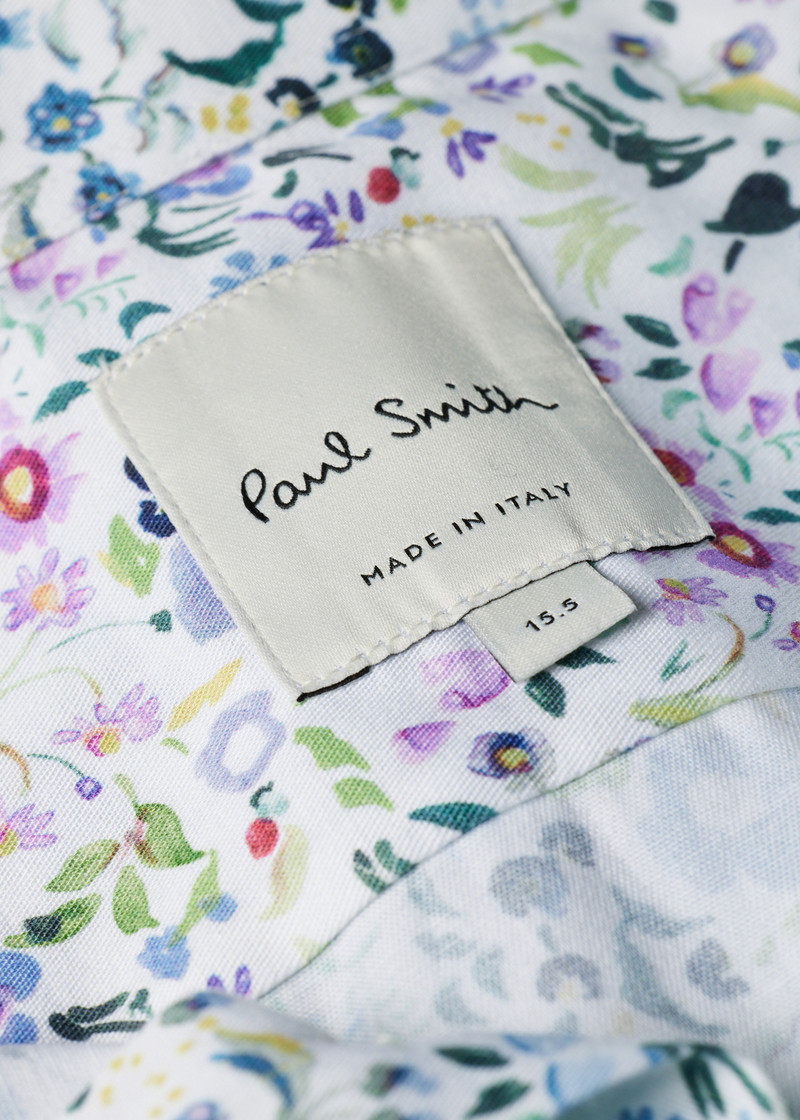Tailored-Fit Blue 'Watercolour Blossom' Print Shirt 3