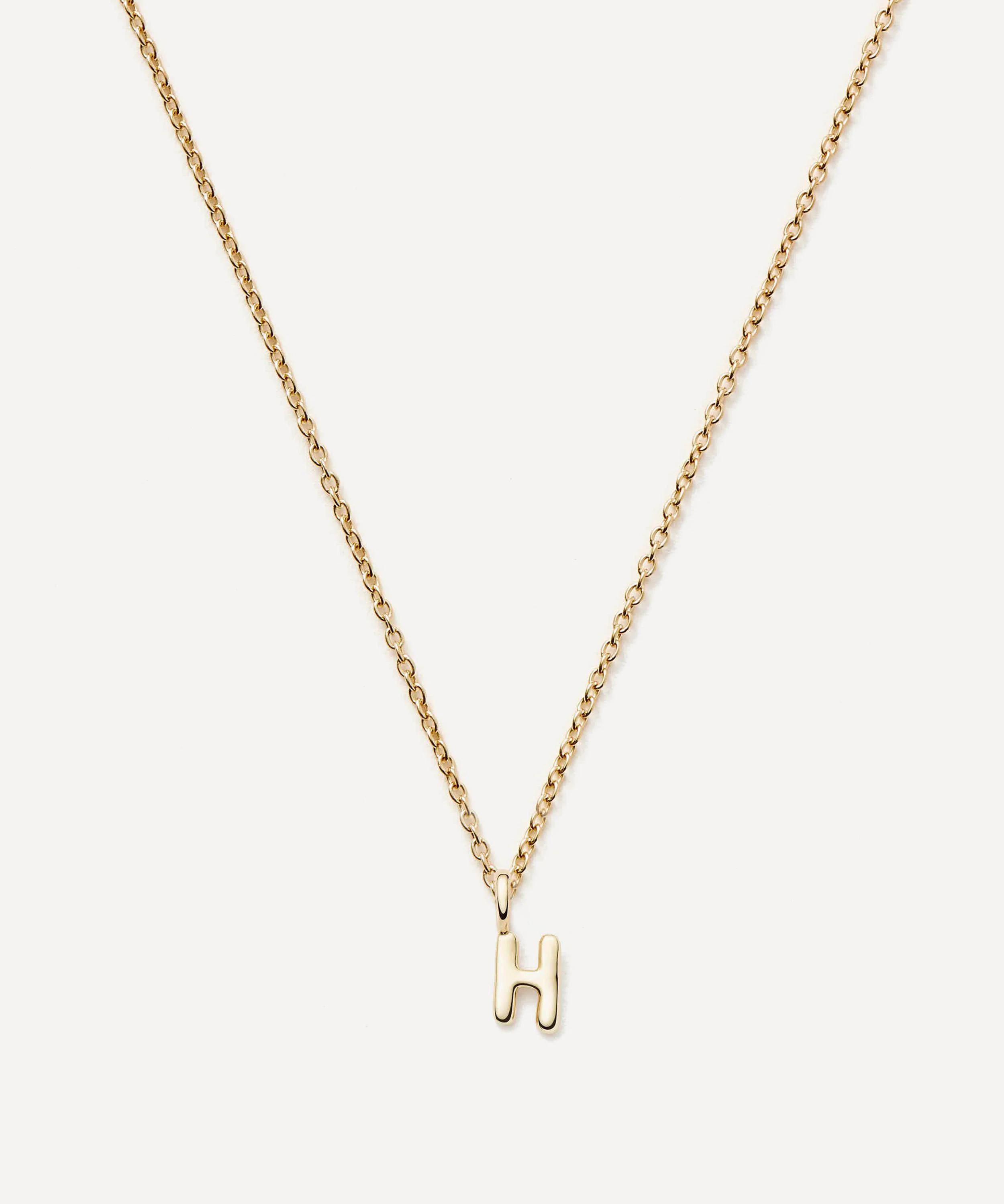 14ct Gold Fine Initial Mini H Pendant Necklace - 1