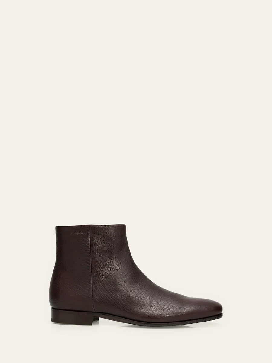 Men's Leather Embossed-Logo Zipped Ankle Boots - 1