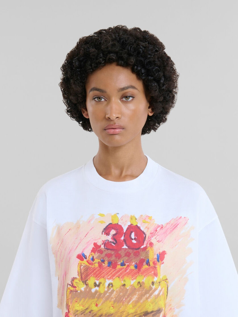 WHITE ORGANIC COTTON T-SHIRT WITH MARNI 30TH ANNIVERSARY PRINT 4