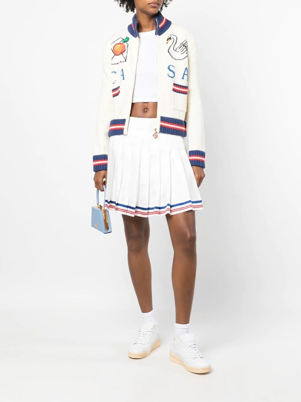 pleated striped-border skirt - 2