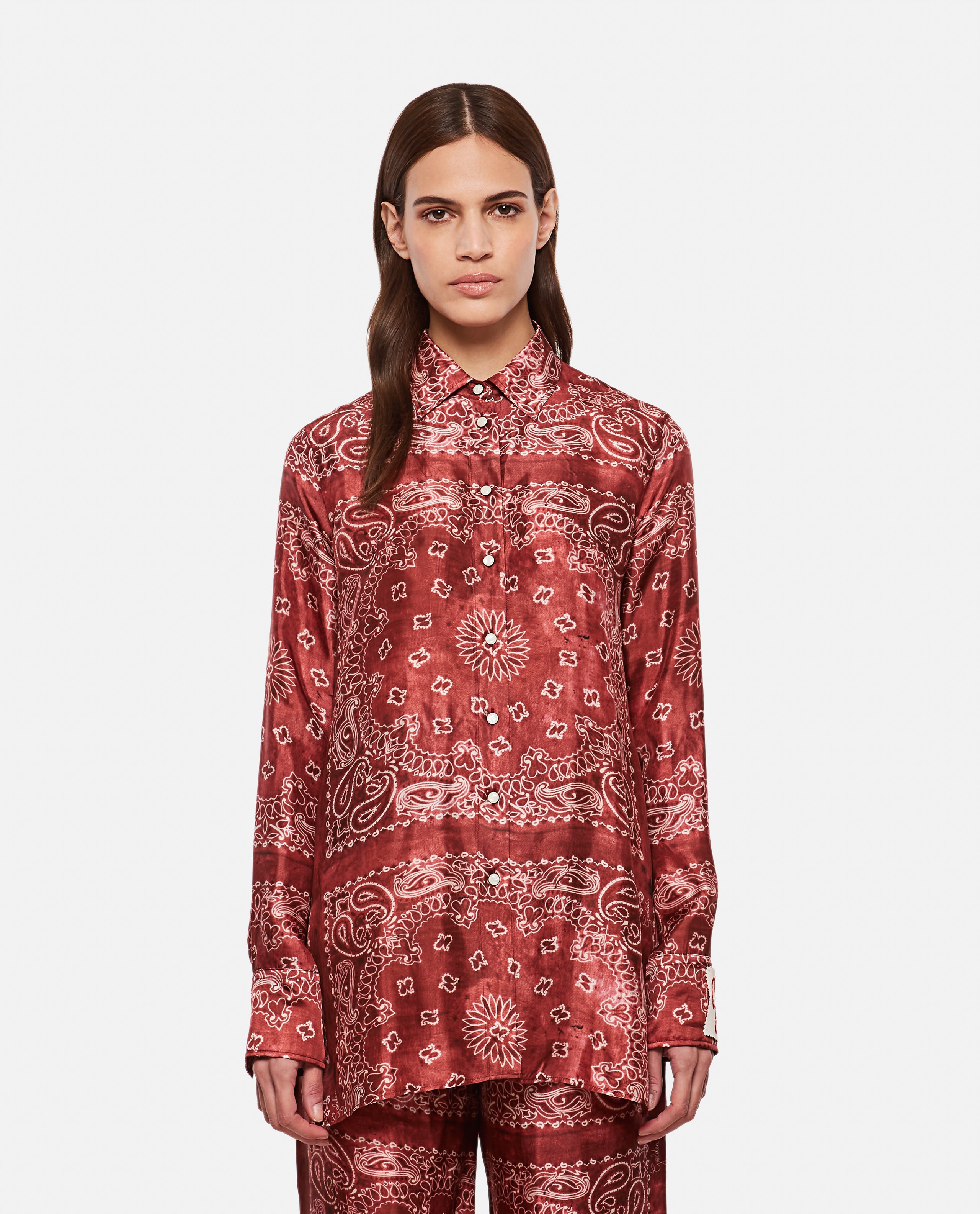 GOLDEN PAISLEY PRINTED VISCOSE TWILL PAJAMA SHIRT - 1