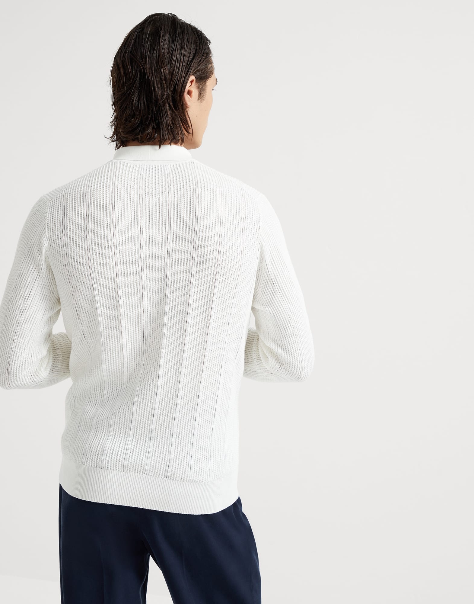 Cotton textured rib knit polo with long sleeves - 2