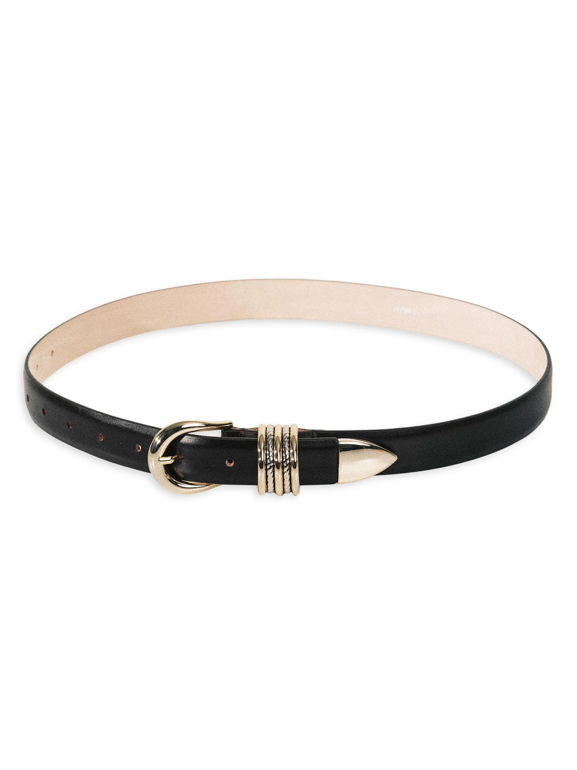 Women's Helica Leather Belt - Black And Mixed Metal - 1