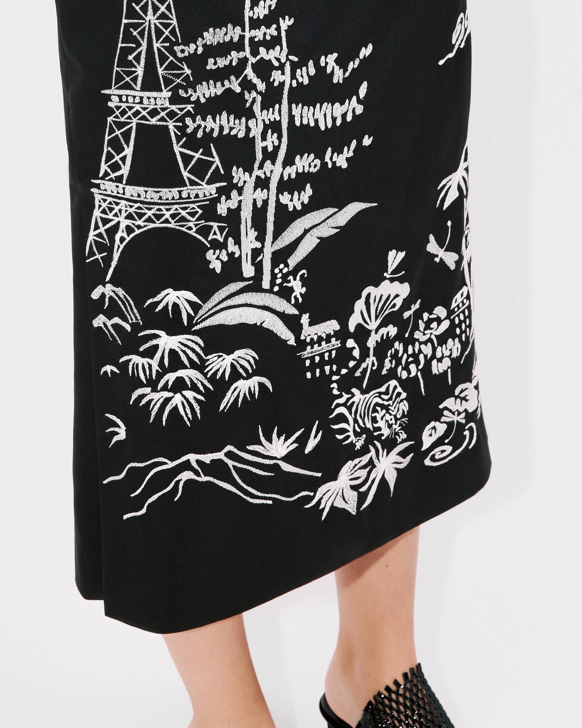 'KENZO Paris Jungle' embroidered long straight skirt in virgin wool - 7