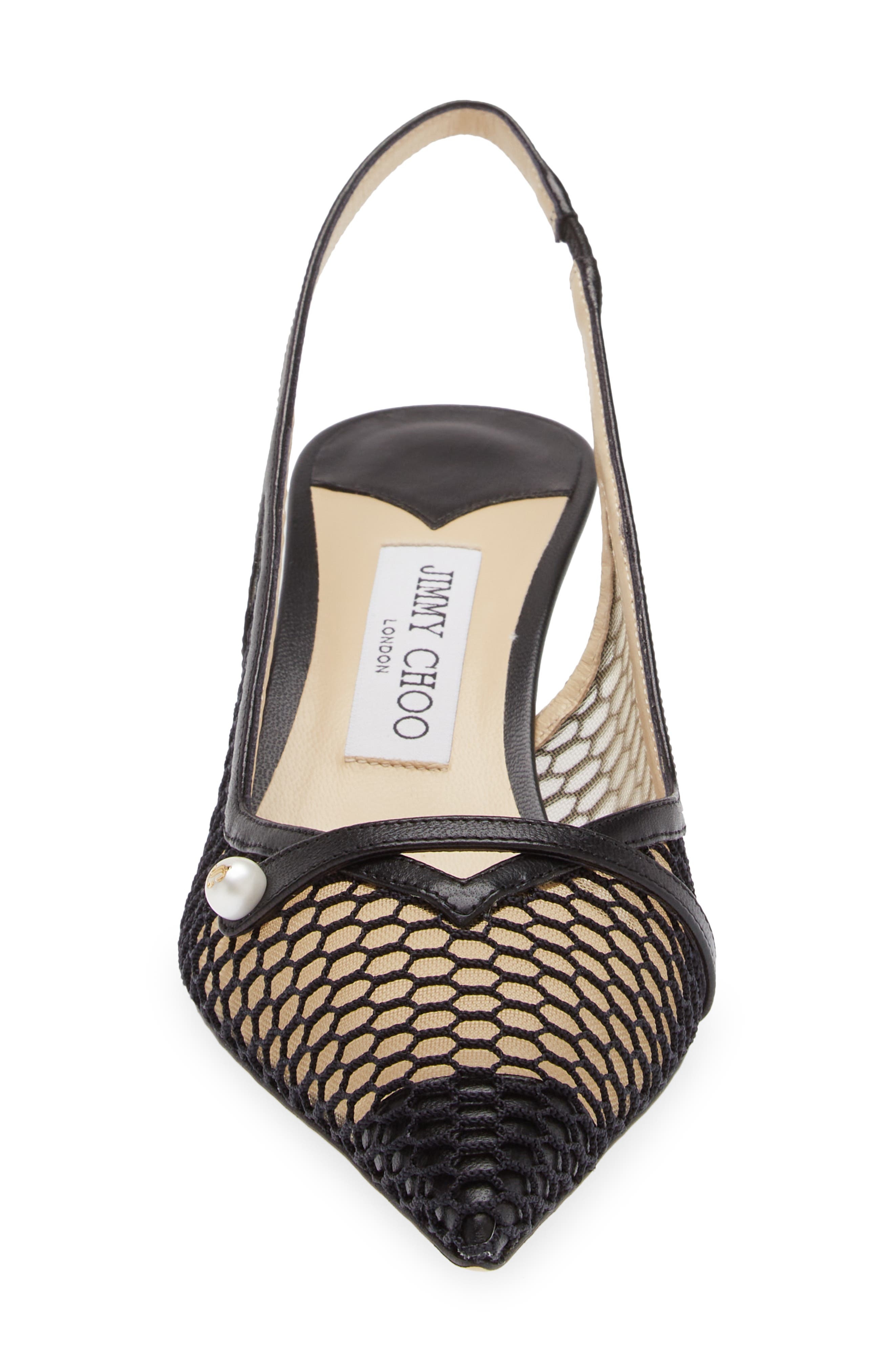 Jimmy Choo Amita Kitten Heel Pointed Toe Slingback Pump in Black/Black at Nordstrom - 4