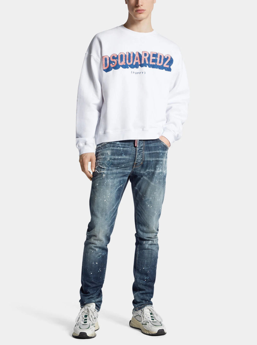 Dsquared2 Men 'Cool Gut' Blue Jeans With Belt Loops And All-Over Painted Details In Denim Man - 4