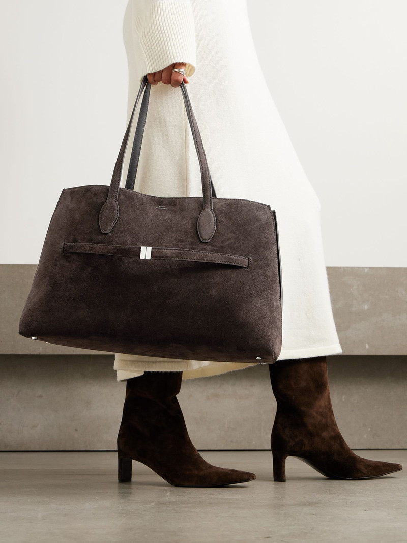 TOTEME Lounge large leather-trimmed suede tote Chocolate outlook