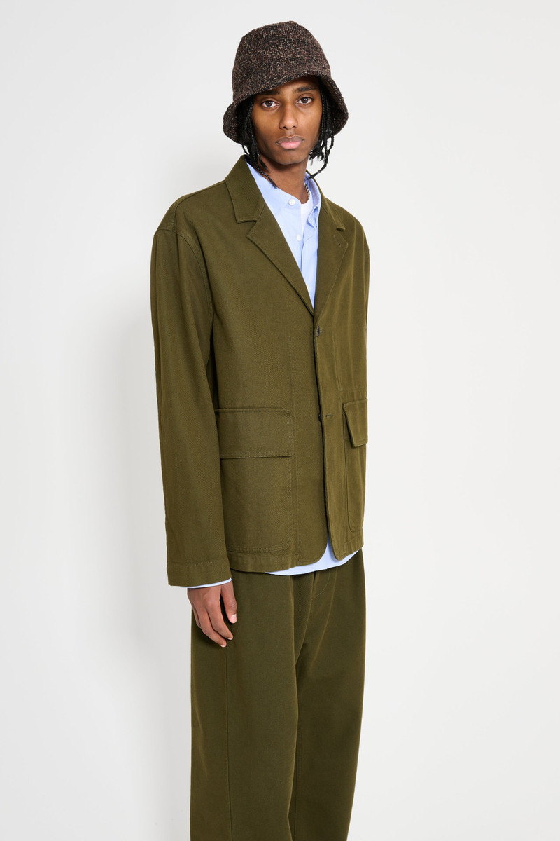 MARGARET HOWELL MHL FLAP POCKET BLAZER COTTON WOOL DRILL MOSS 3