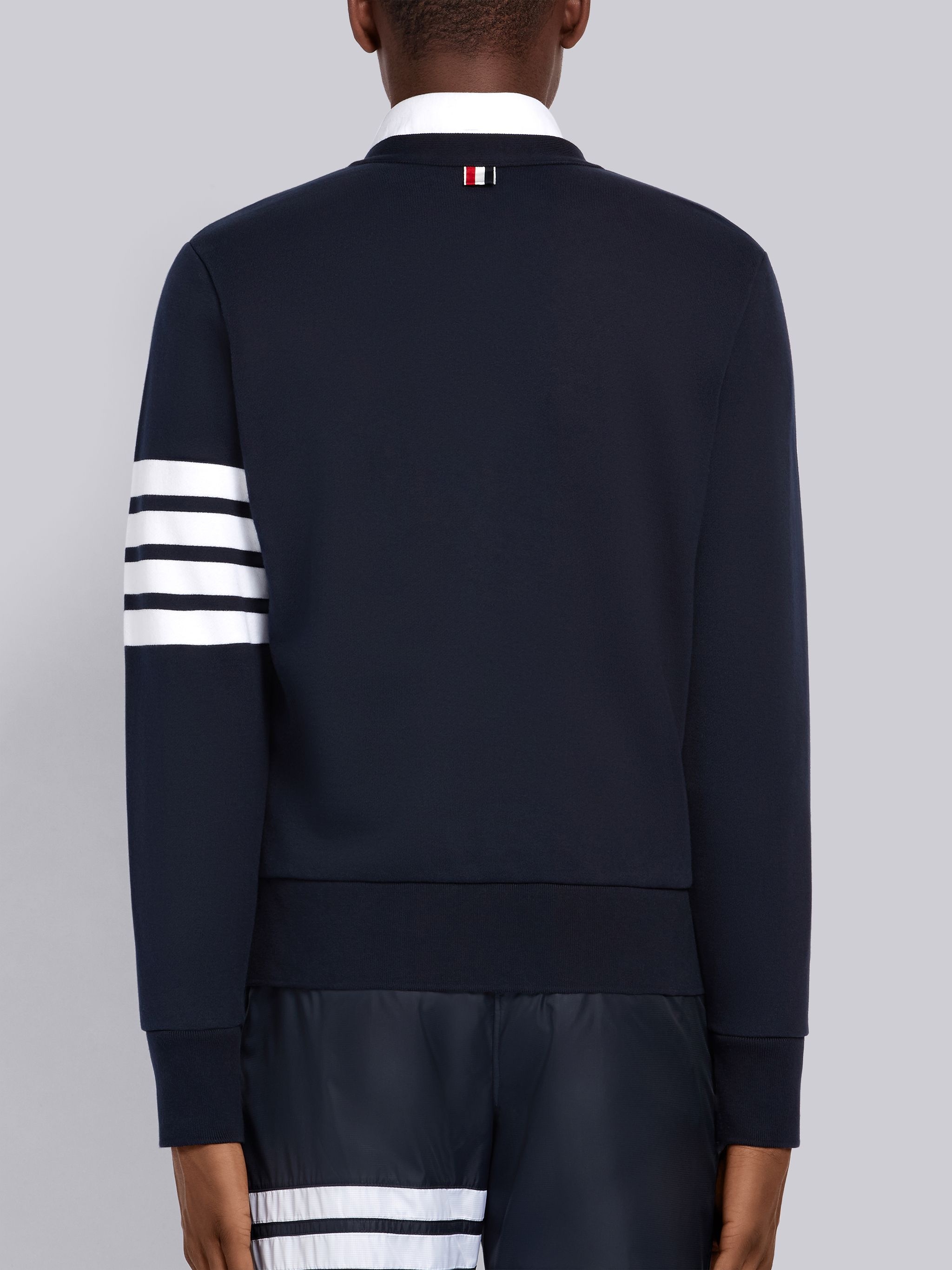 Navy 4-Bar Loopback Jersey V-Neck Cardigan - 3