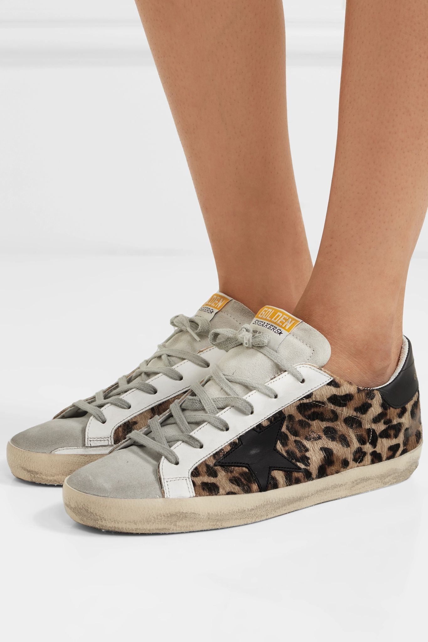 Superstar distressed leopard-print calf hair, leather and suede sneakers  - 2