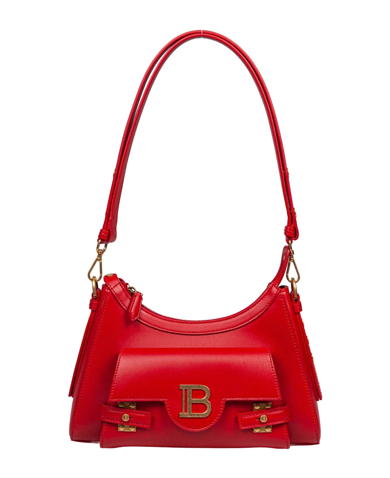 Balmain B-buzz Hobo Leather Shoulder Bag Red Color - 1