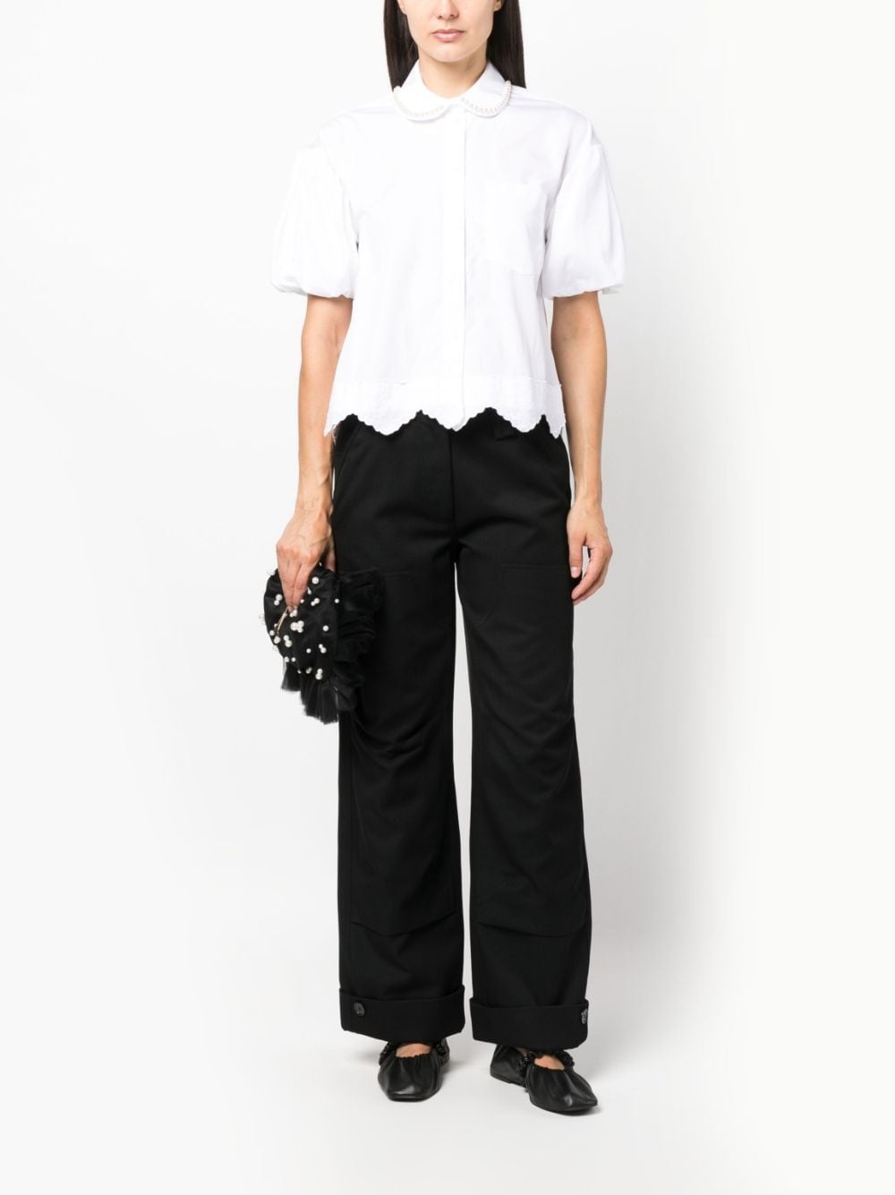 SIMONE ROCHA Appliquéd pleated woven straight-leg pants