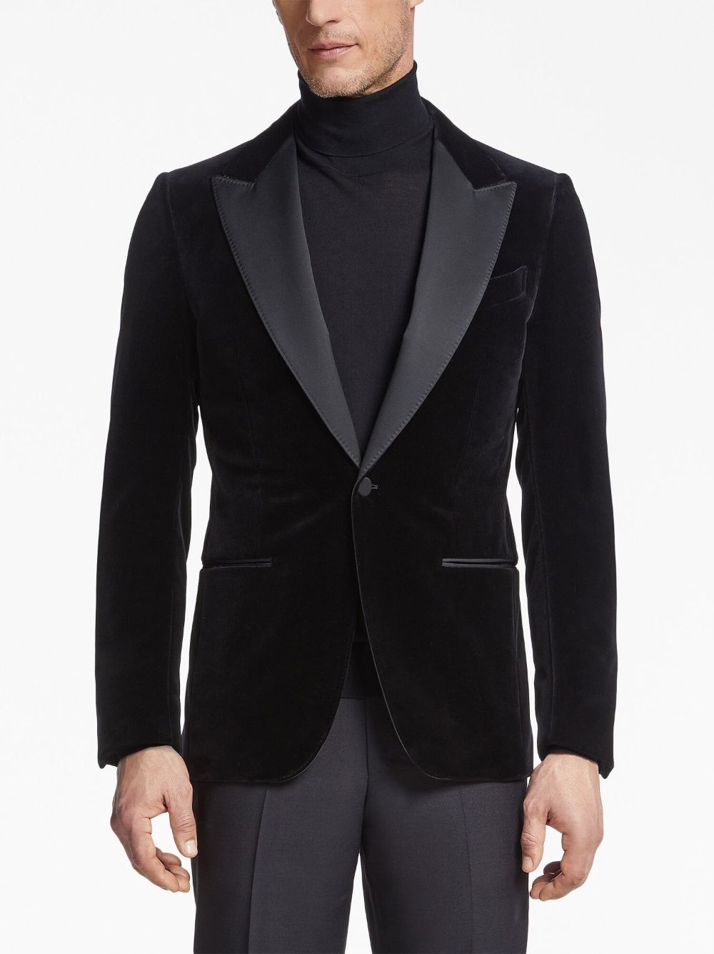 single-breasted velour blazer - 3