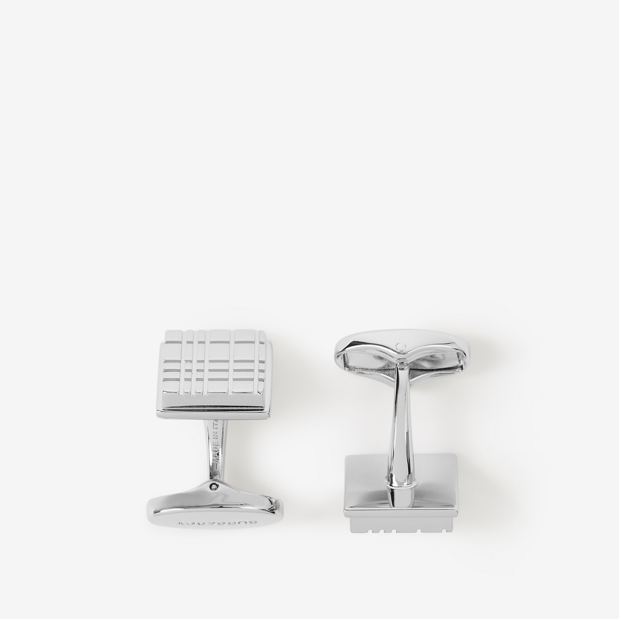 Palladium-plated Check-engraved Square Cufflinks - 2