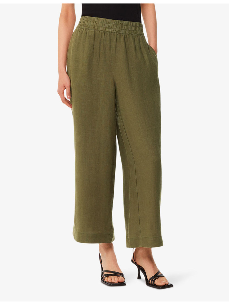 Elasticated-waist high-rise linen trousers 3