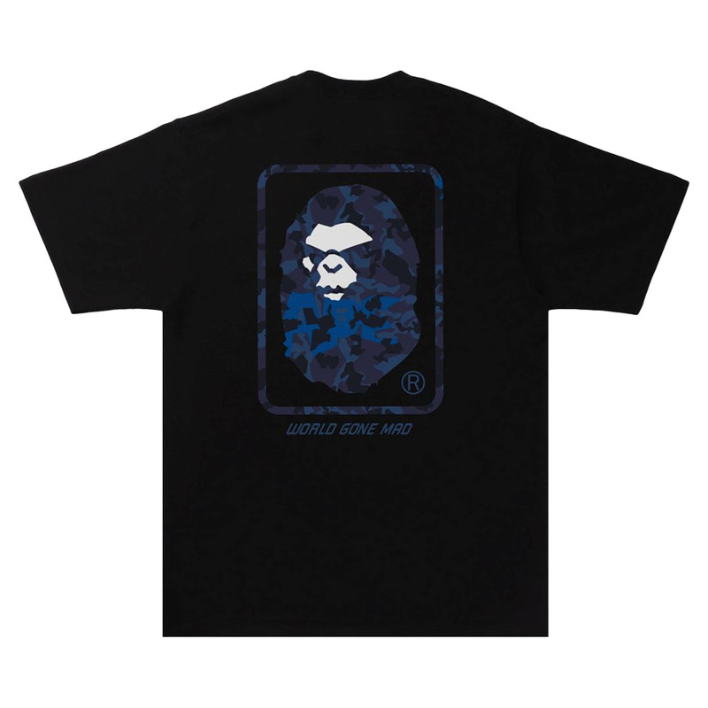 A BATHING APE® BAPE Sand Camo Mad Face Tee 'White/Navy' outlook