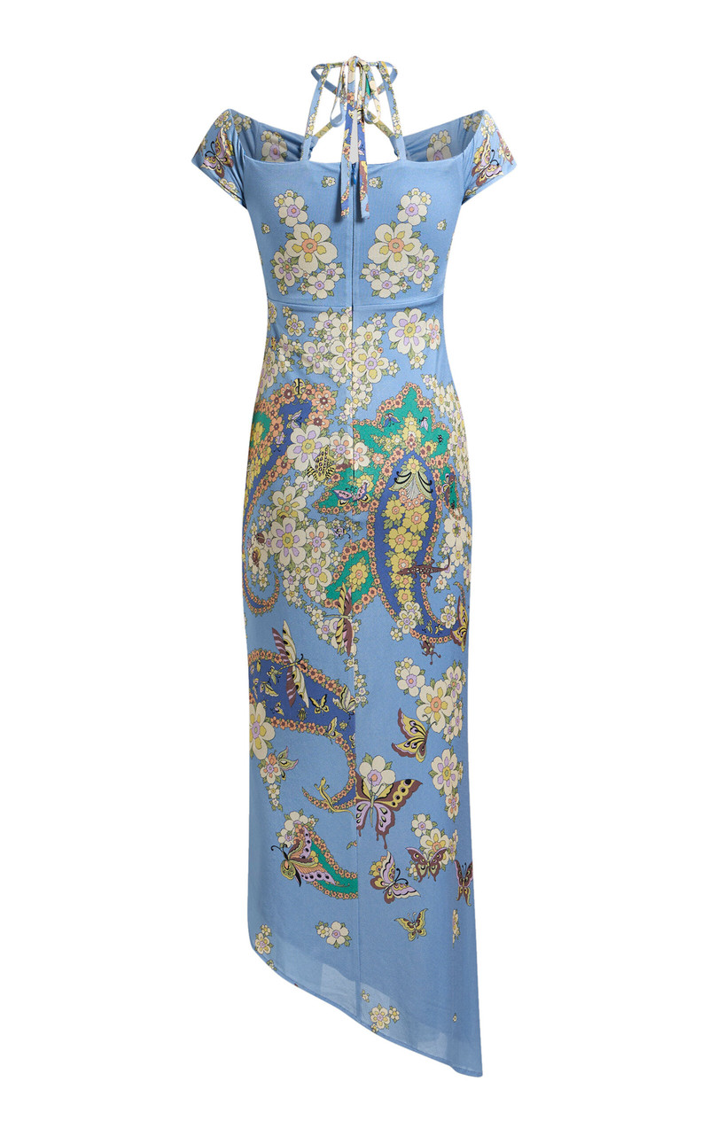 Etro Off-The-Shoulder Jersey Midi Dress blue outlook