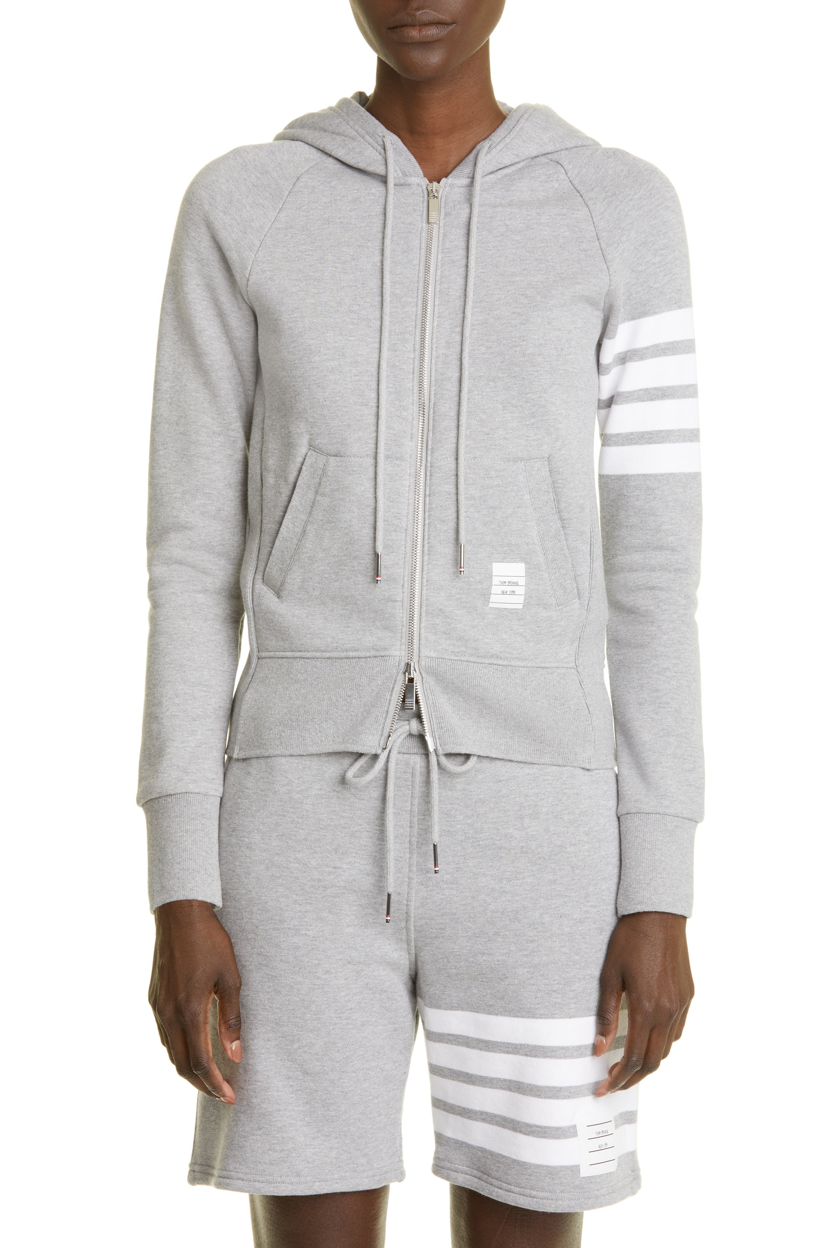 Thom Browne 4-Bar Cotton Hoodie in Light Grey at Nordstrom - 1